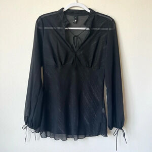 Vintage ing Goth Fairy Sparkle Black Tie Front Blouse